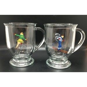 Anchor Hocking Female Winter Athlete Mug Cup Hot Cocoa Coffee Tea Clear Glass 5"